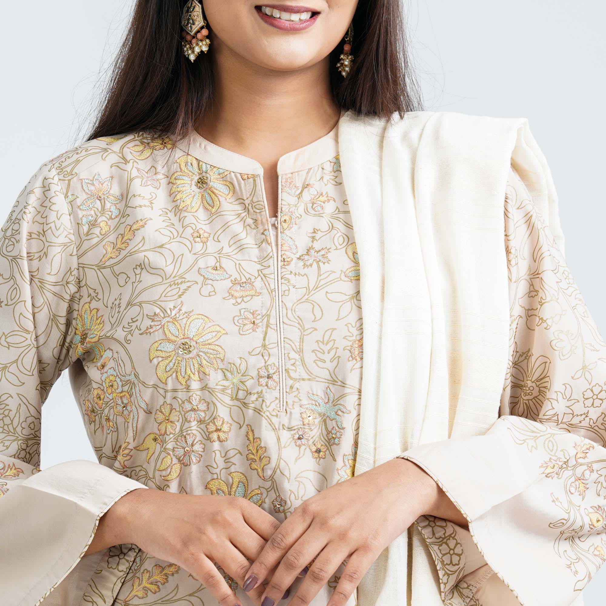 Women’s Beige Silk Three Piece Set - 2