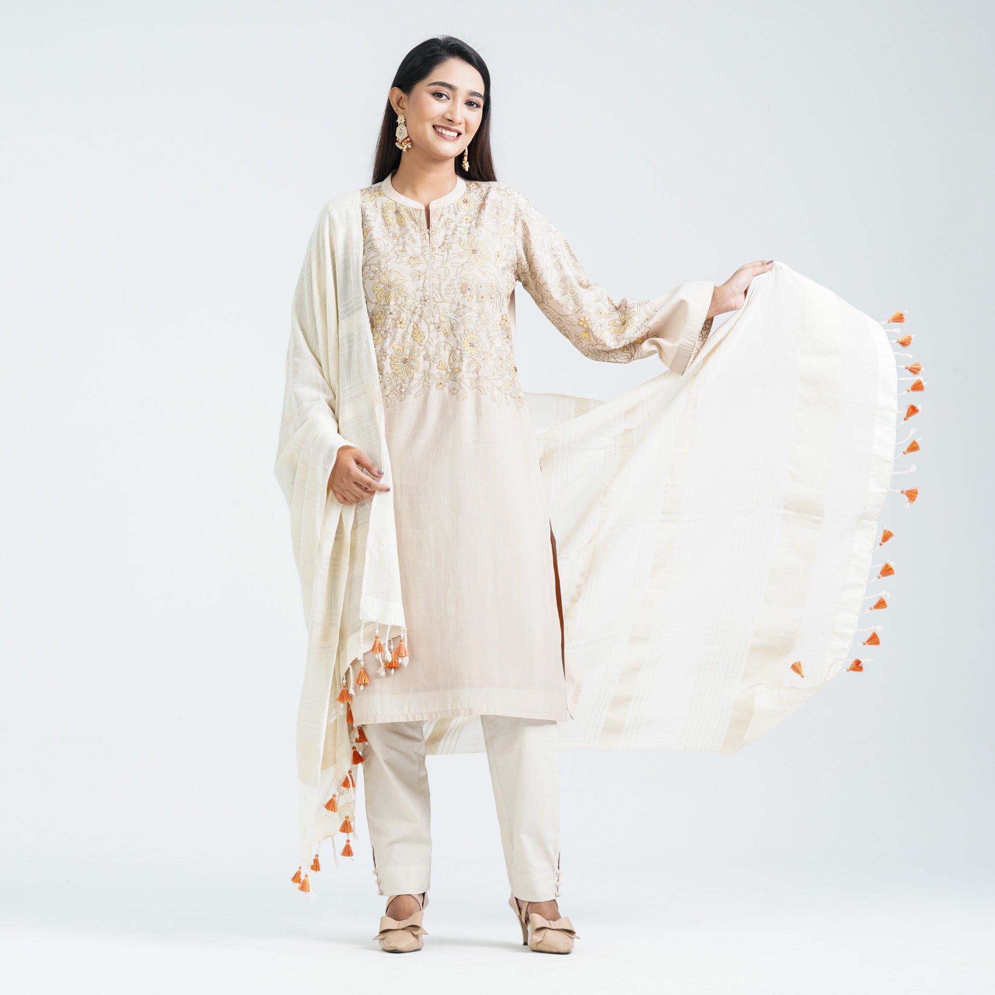 Women’s Beige Silk Three Piece Set - 3
