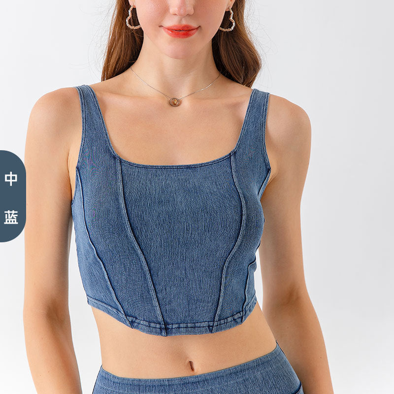 Women's High Elastic Quick Dry Denim Yoga Tank Top - 2