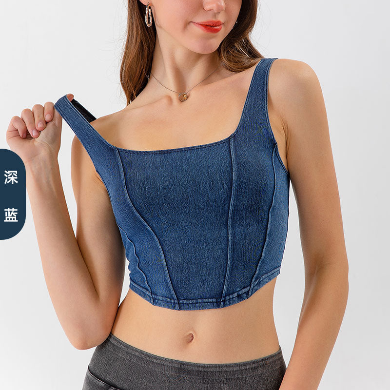 Women's High Elastic Quick Dry Denim Yoga Tank Top - 3