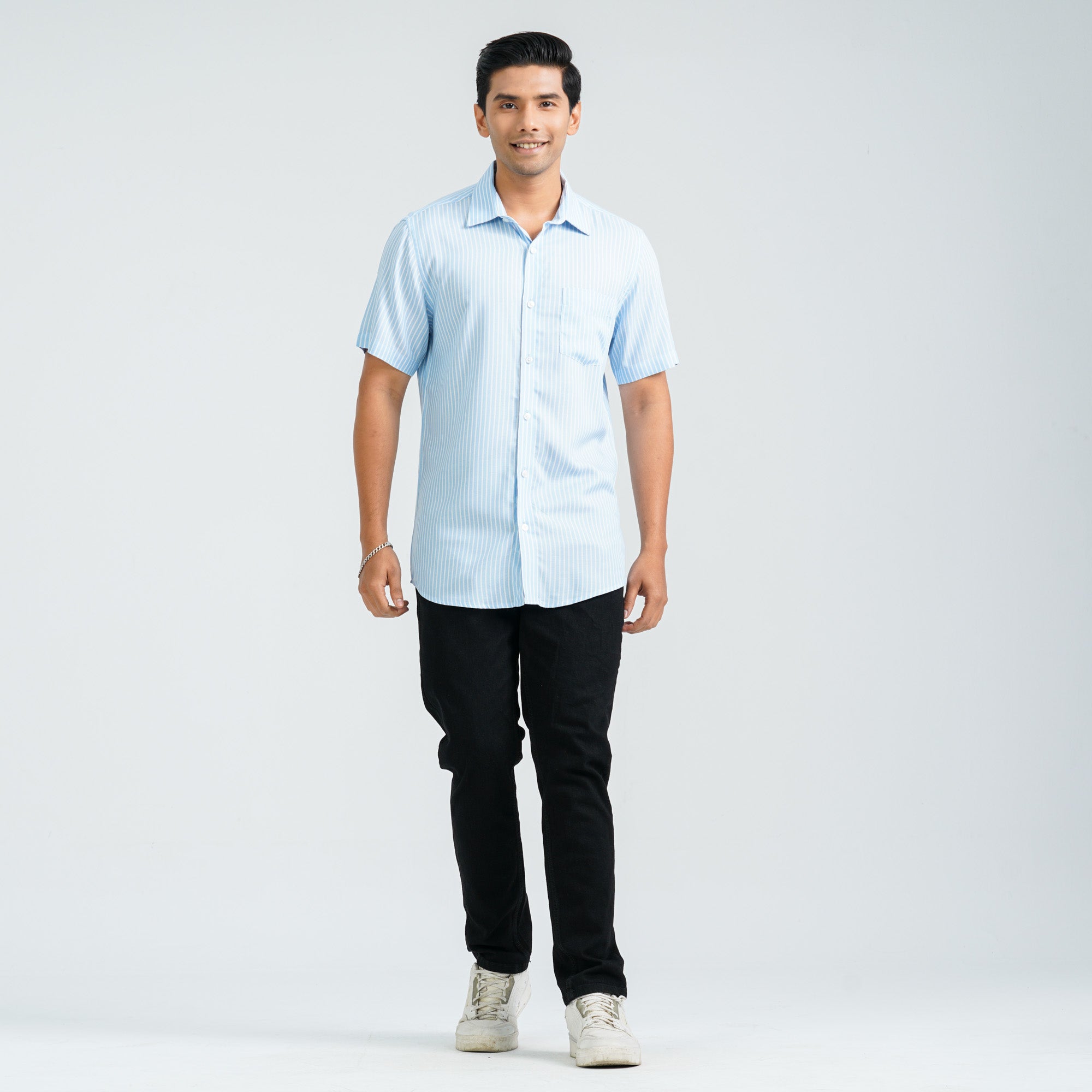 Men’s Blue Stripe Viscose Shirt - 3