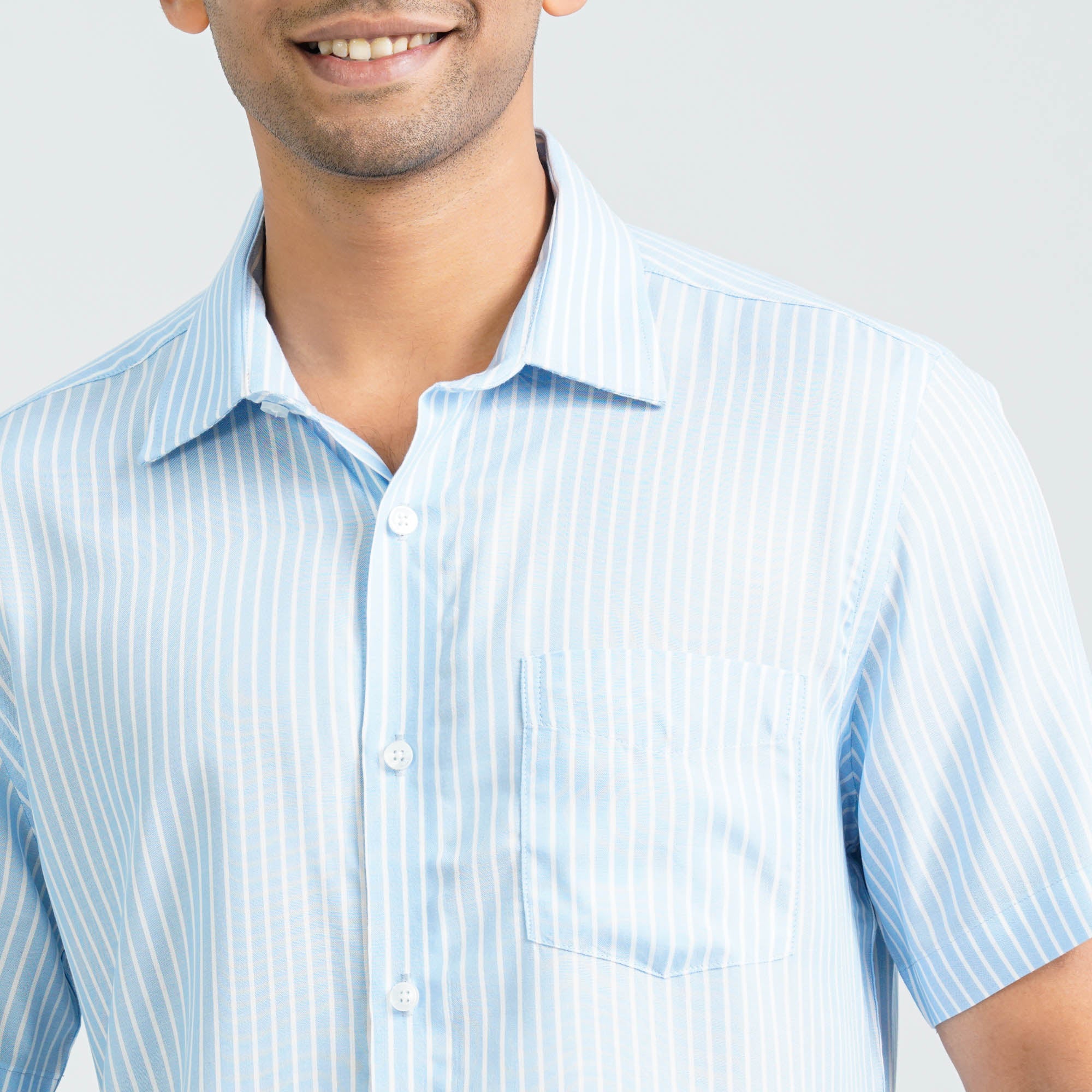 Men’s Blue Stripe Viscose Shirt - 2