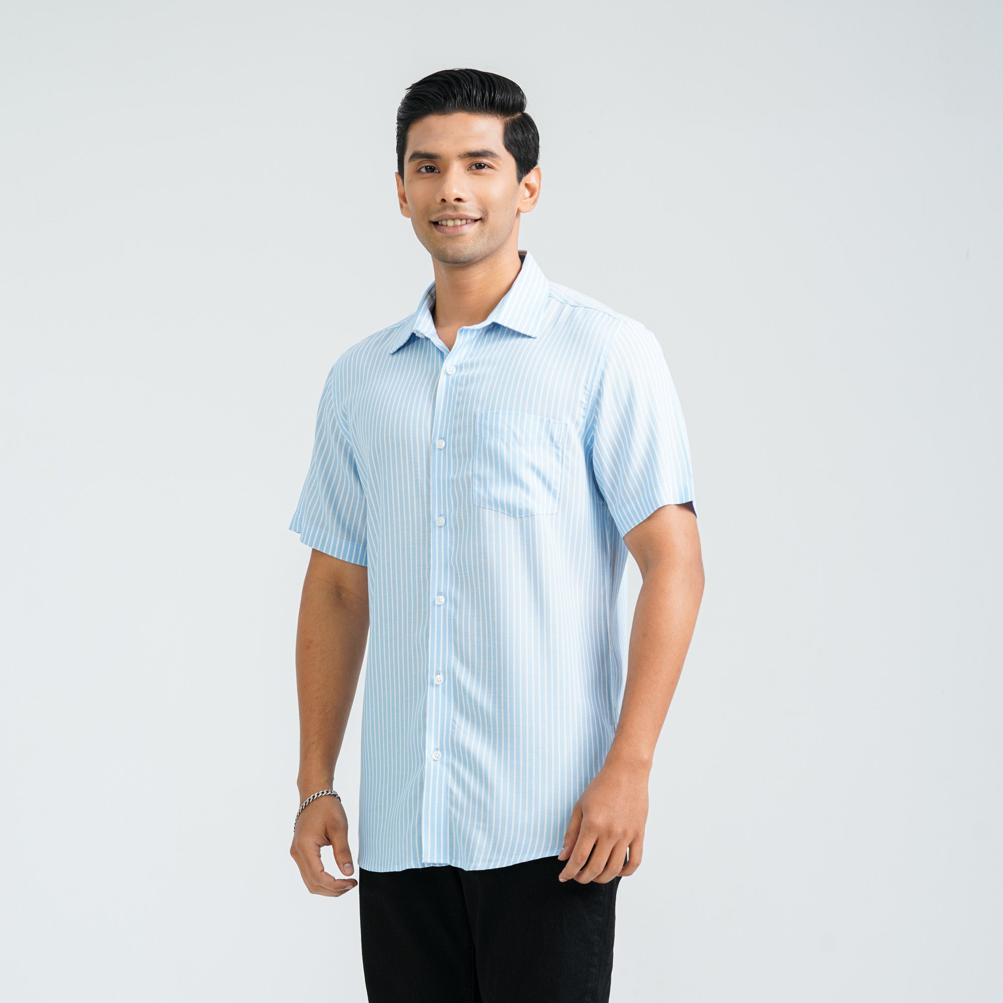 Men’s Blue Stripe Viscose Shirt - 6