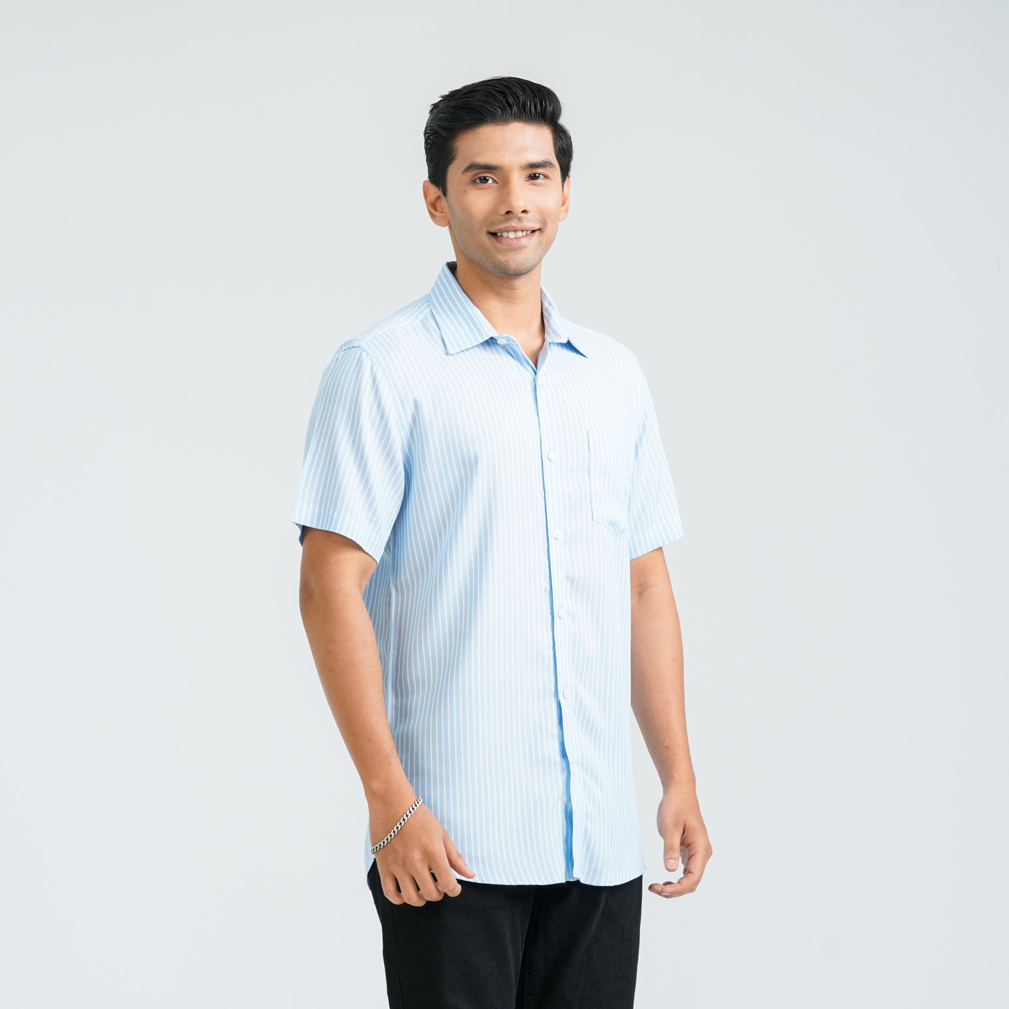 Men’s Blue Stripe Viscose Shirt - 5