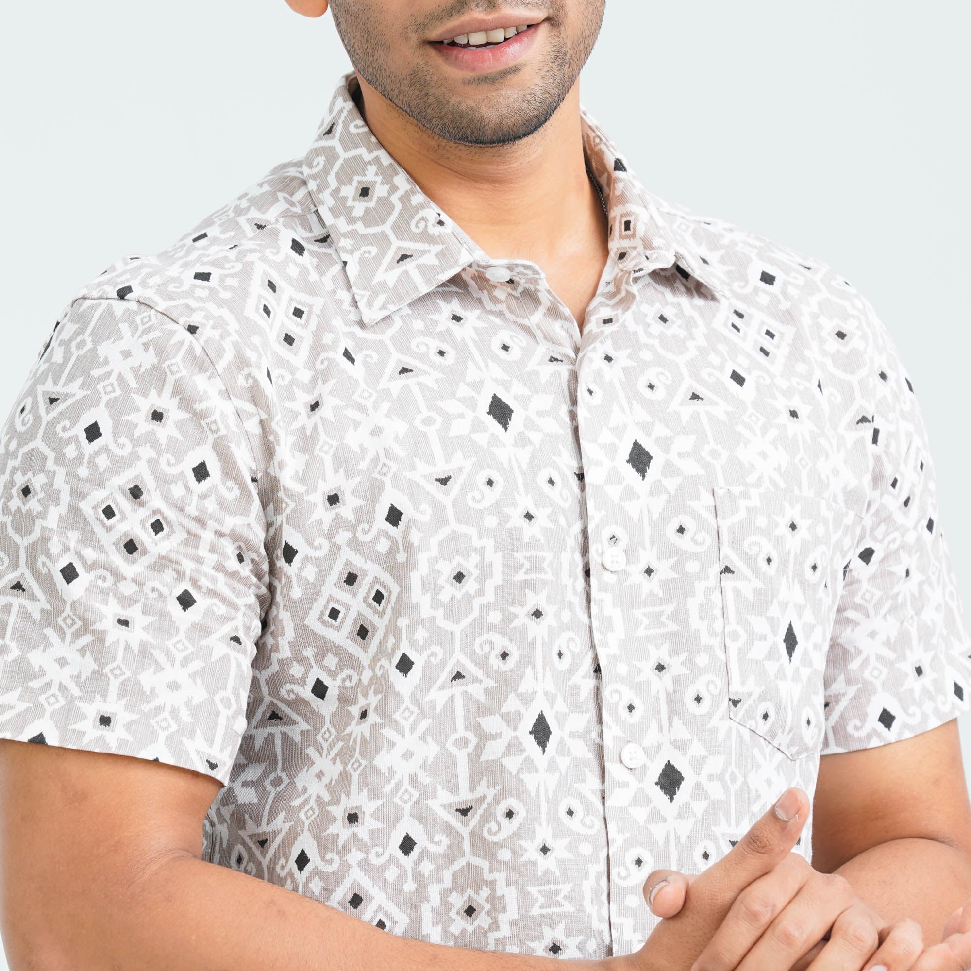 Men’s Beige Casual Cotton Shirt - 2