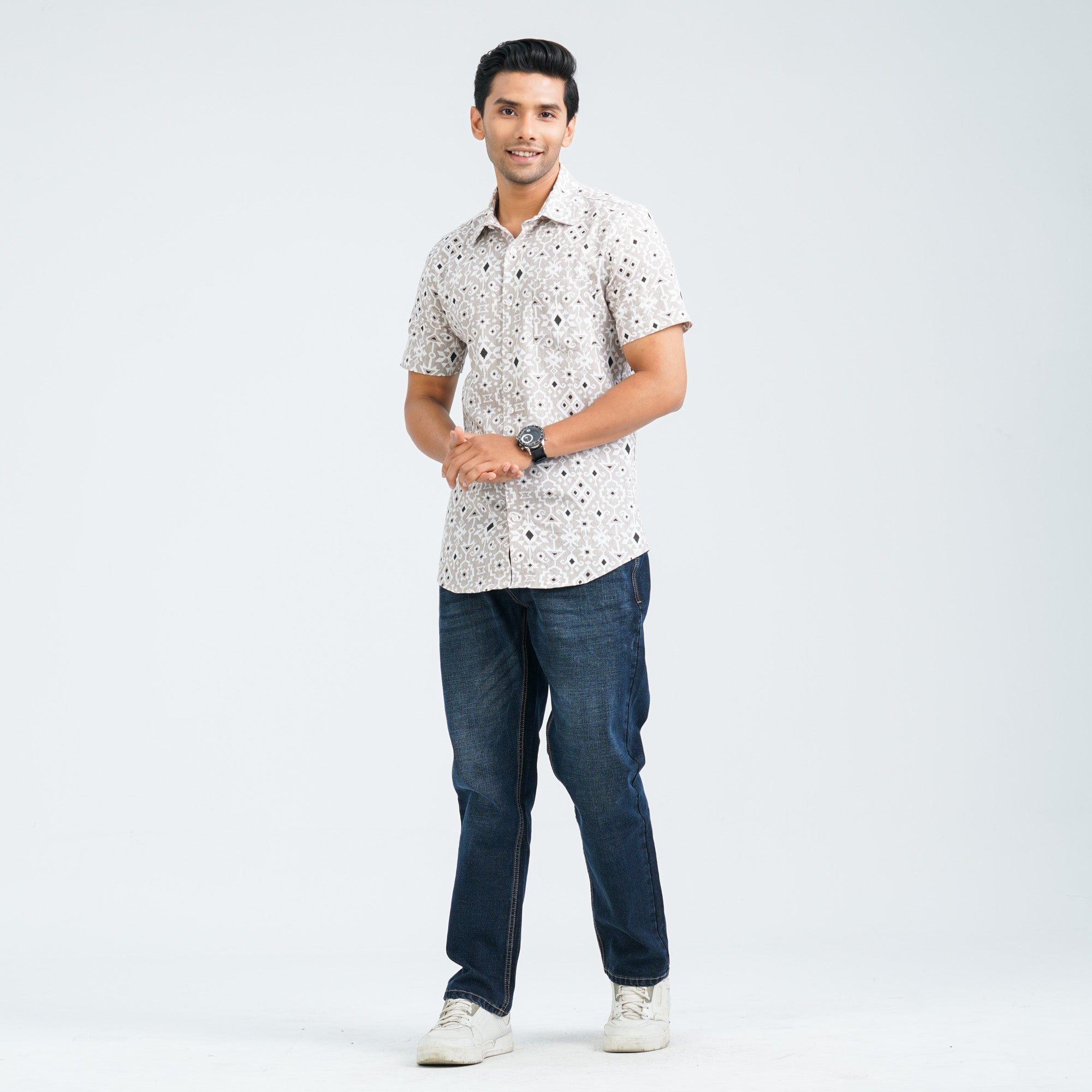 Men’s Beige Casual Cotton Shirt - 3