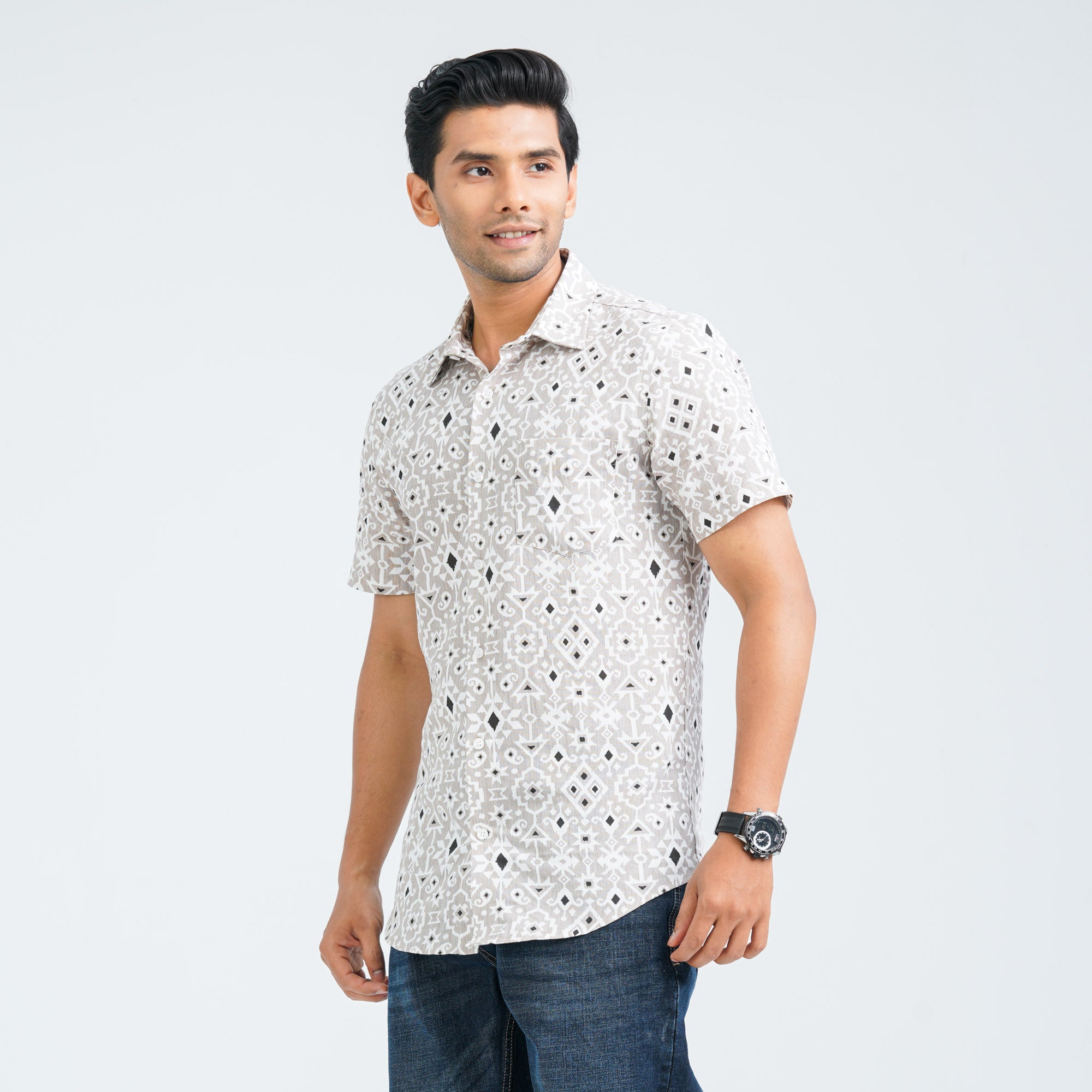 Men’s Beige Casual Cotton Shirt - 5