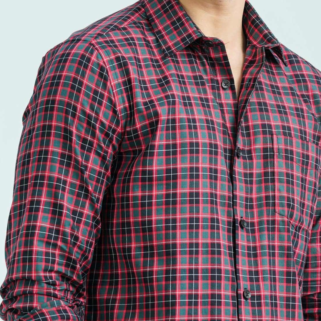 Men’s Green Red Casual Cotton Shirt - 2