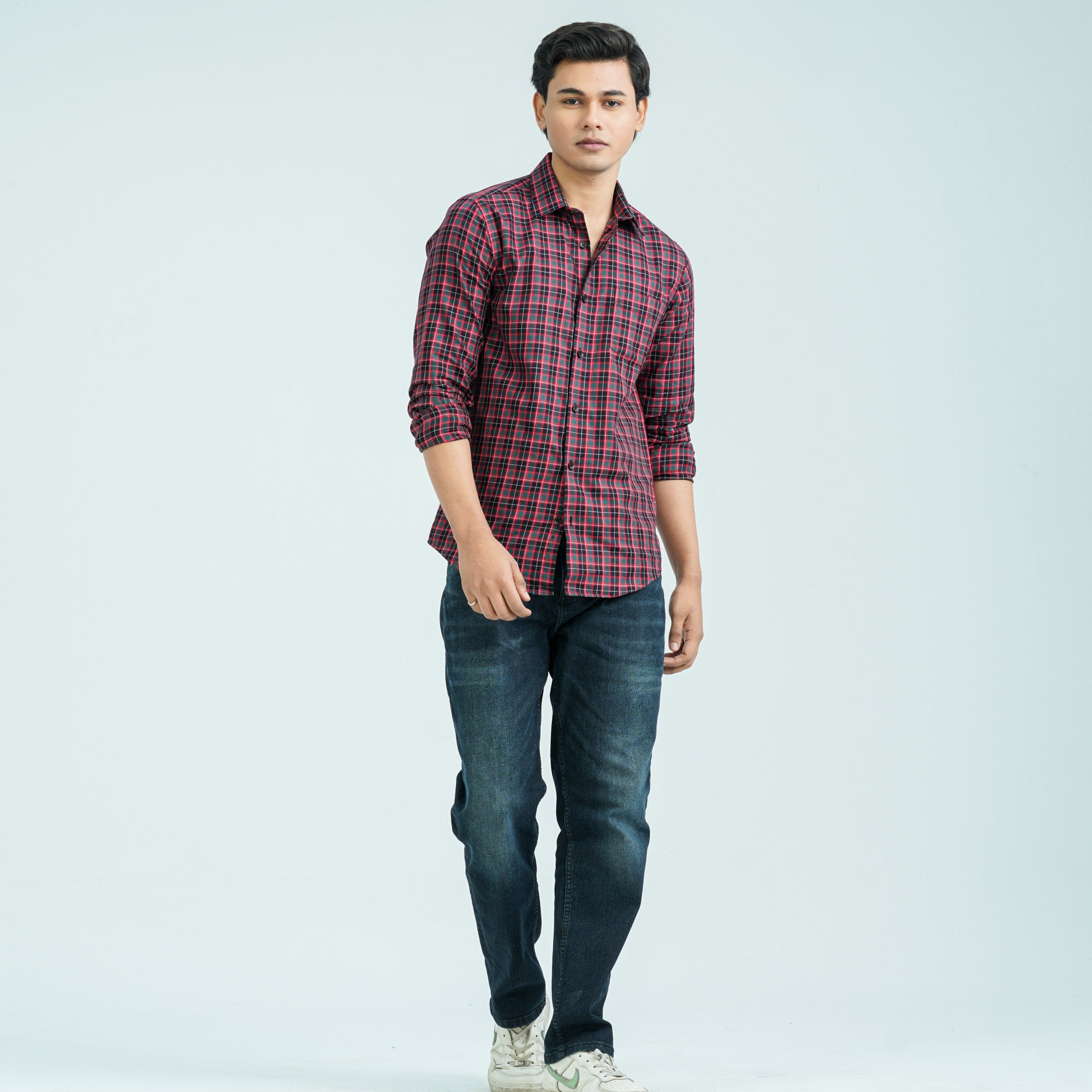 Men’s Green Red Casual Cotton Shirt - 3