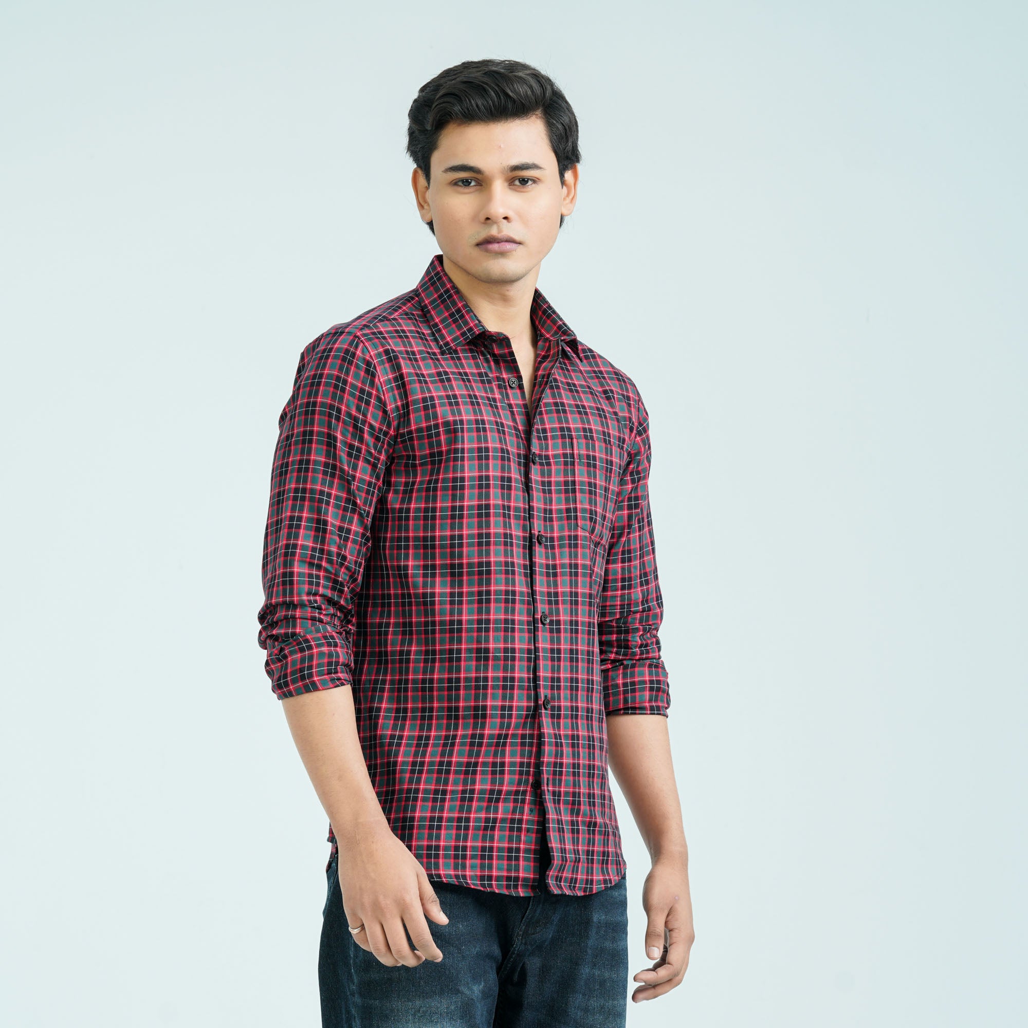 Men’s Green Red Casual Cotton Shirt - 7