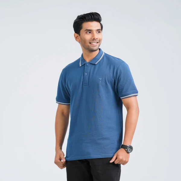 Men's Blue Cotton Polo