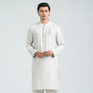 Men’s Light Grey Jacquard Panjabi