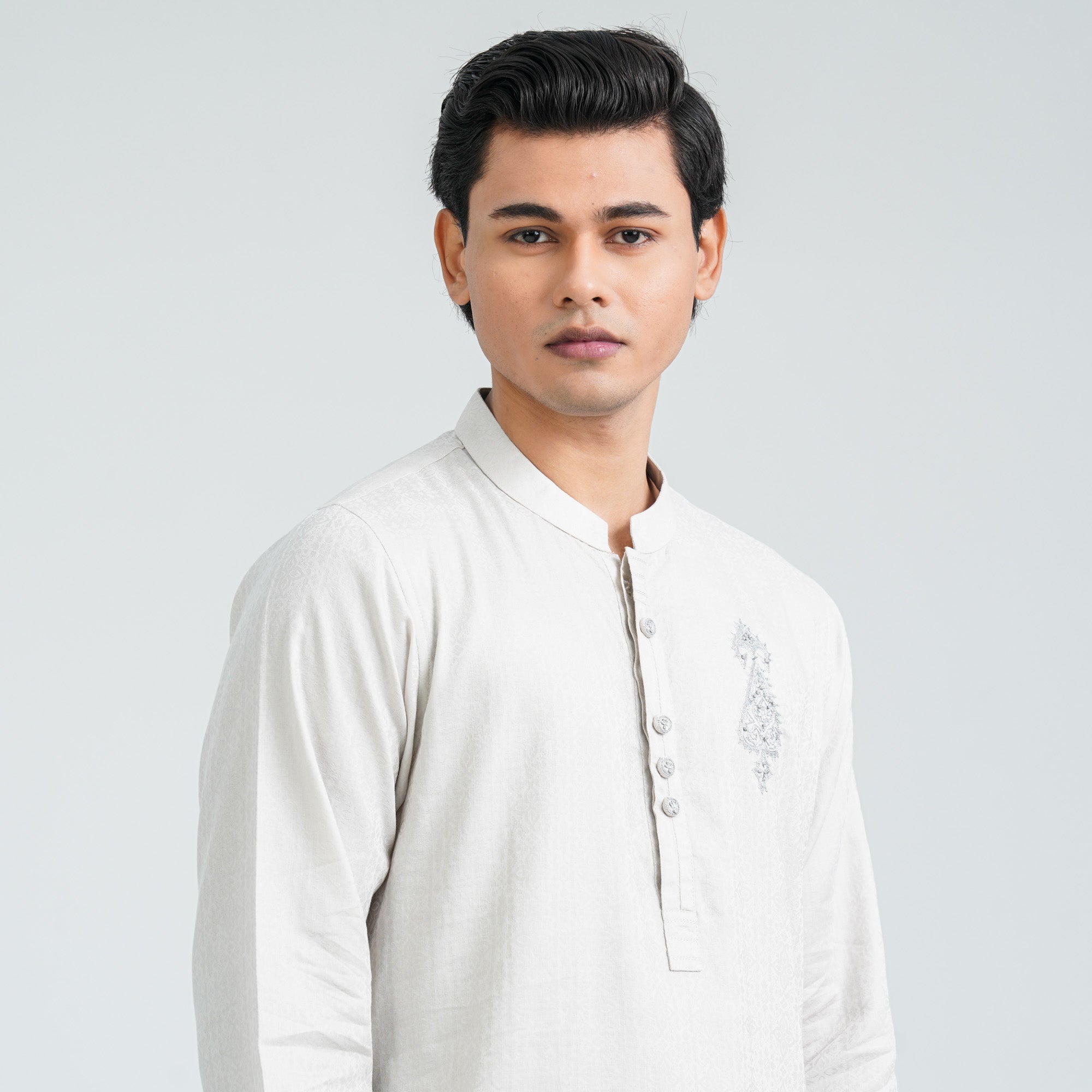 Men’s Light Grey Jacquard Panjabi - 3