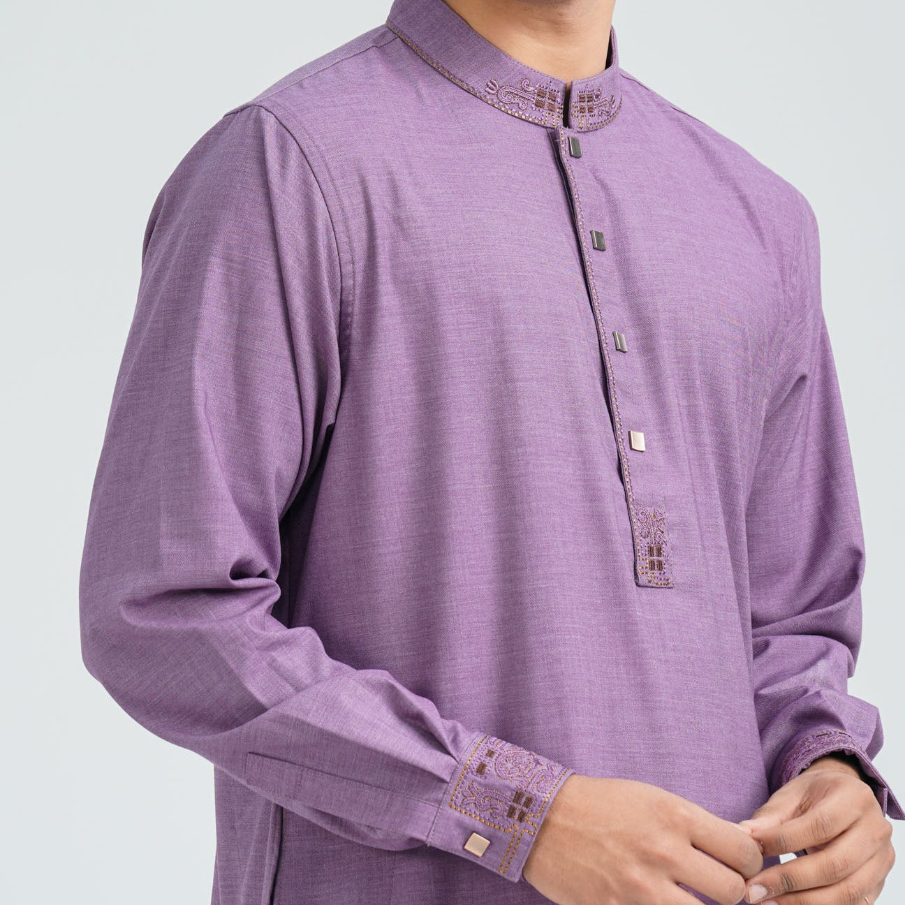 Men's Purple Embroidered Panjabi - 2