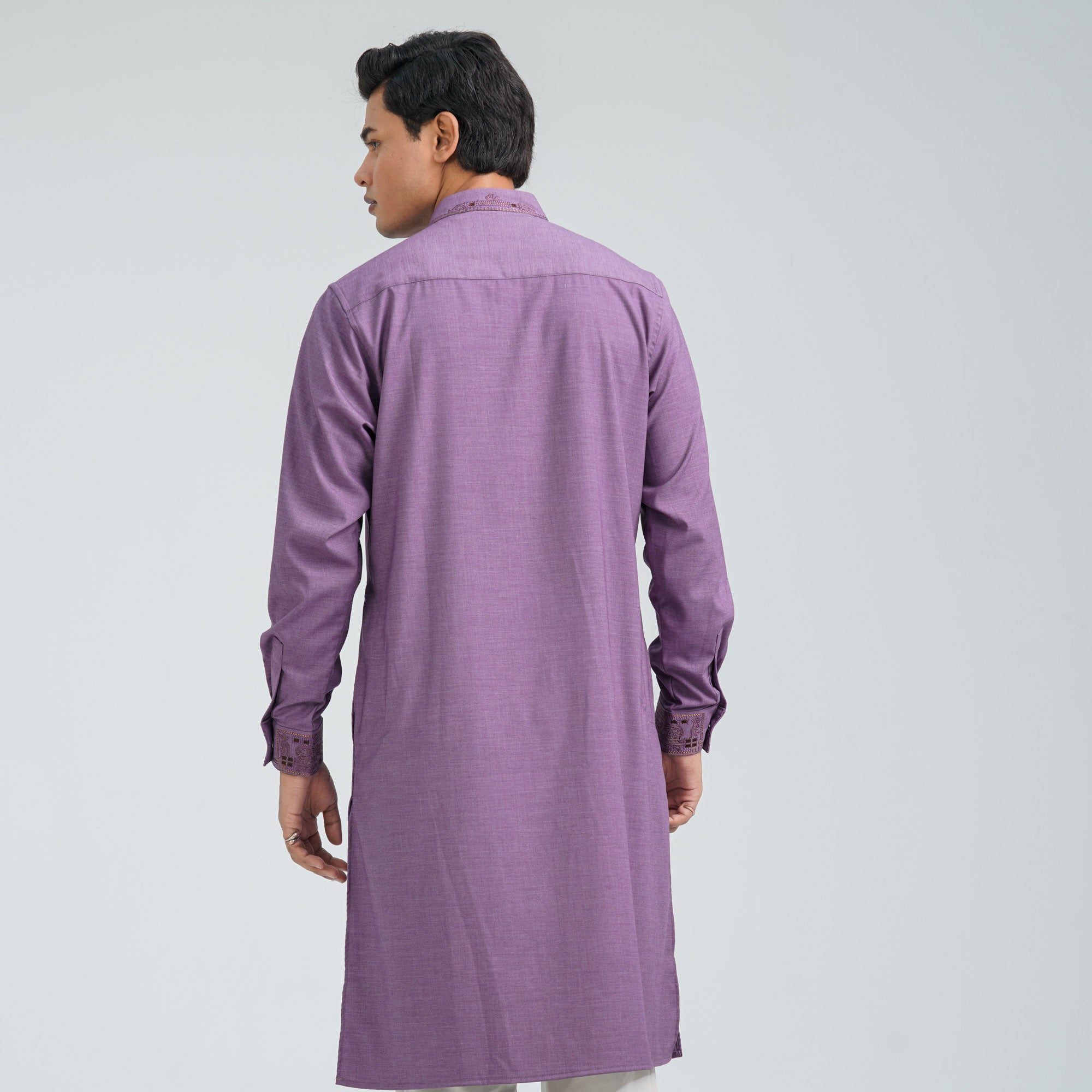 Men's Purple Embroidered Panjabi - 3