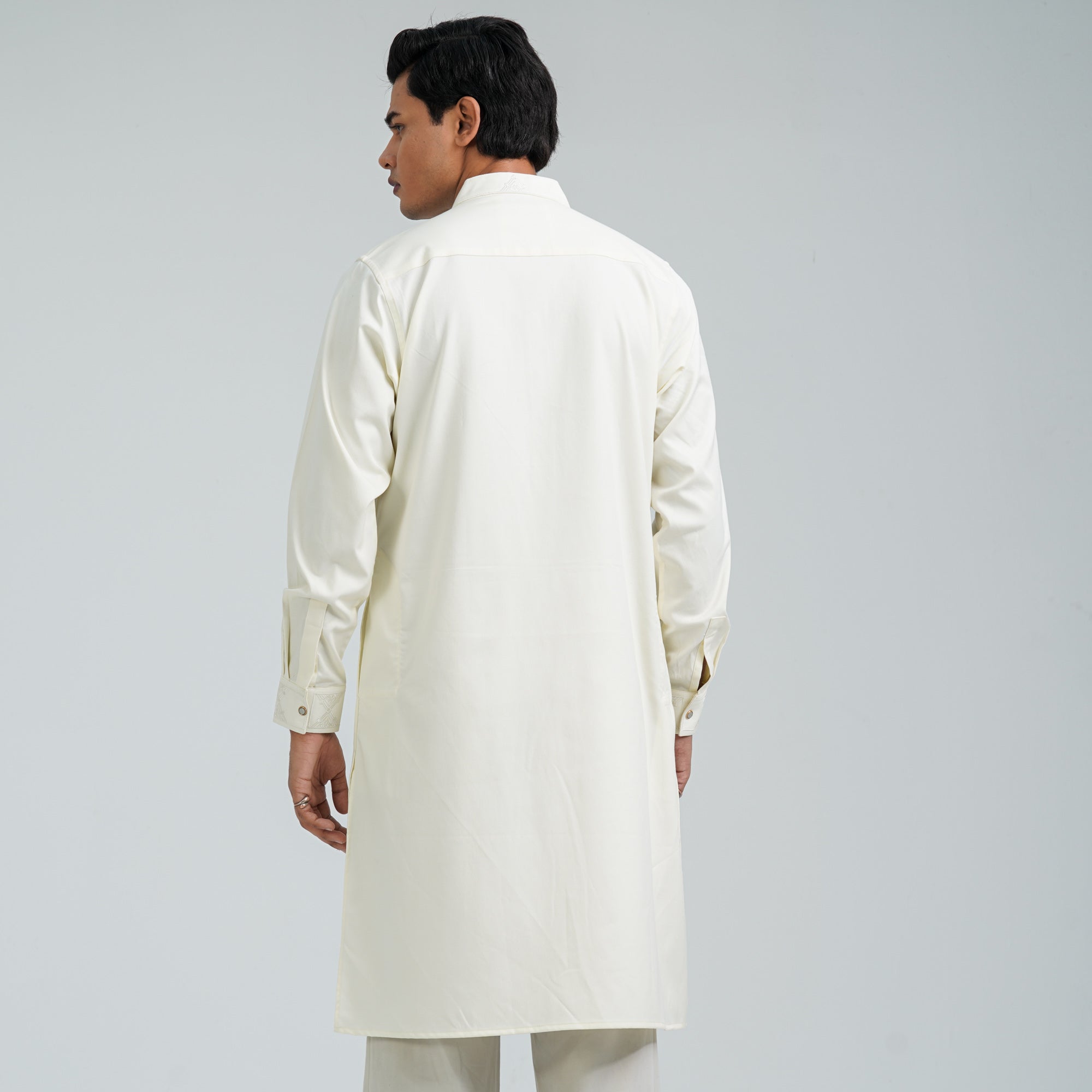 Men's White Embroidered Panjabi - 3