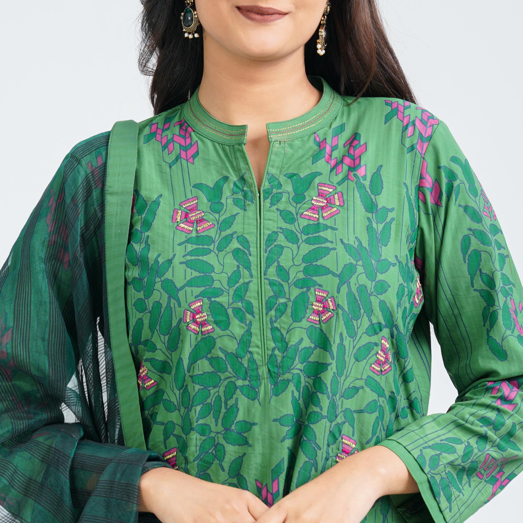 Women’s Green Cotton Three Piece Set - 2