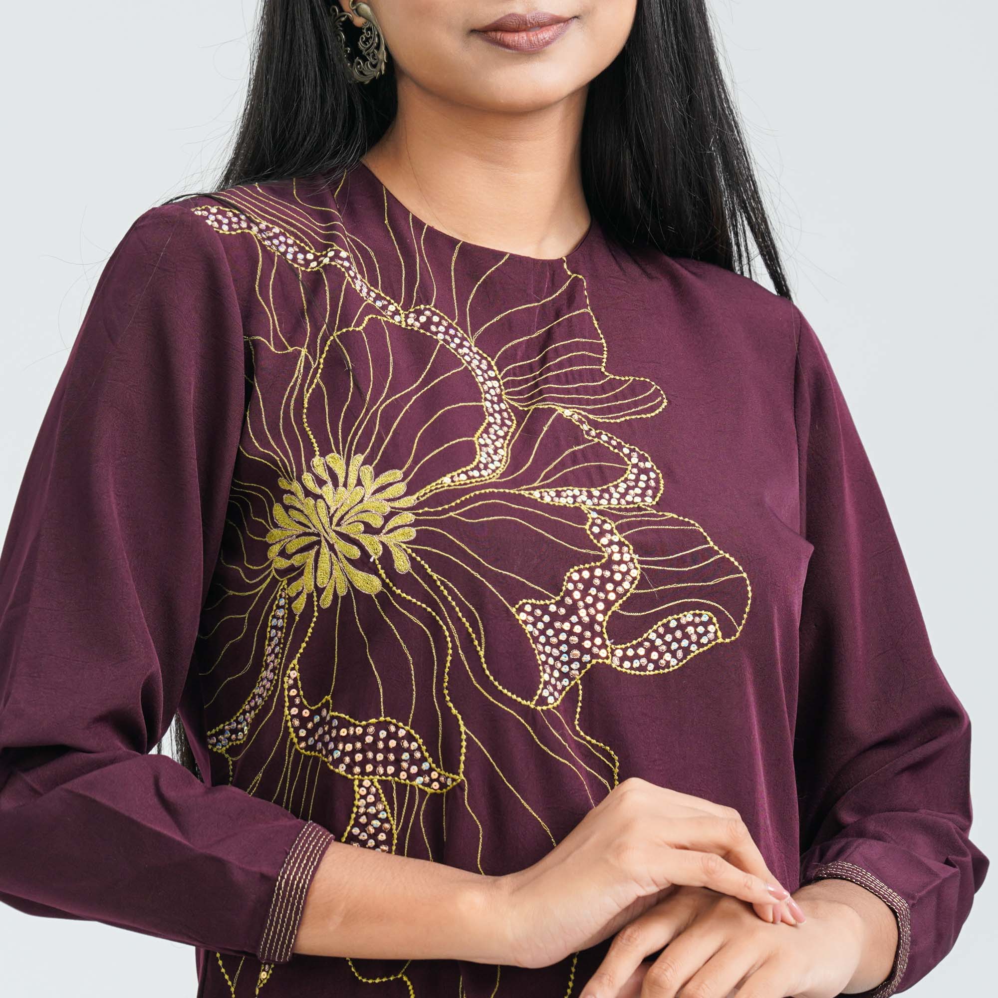 Women’s Floral Blended Silk Two Piece Set - 2