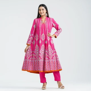 Women’s Magenta Silk Embroidered Two Piece Set