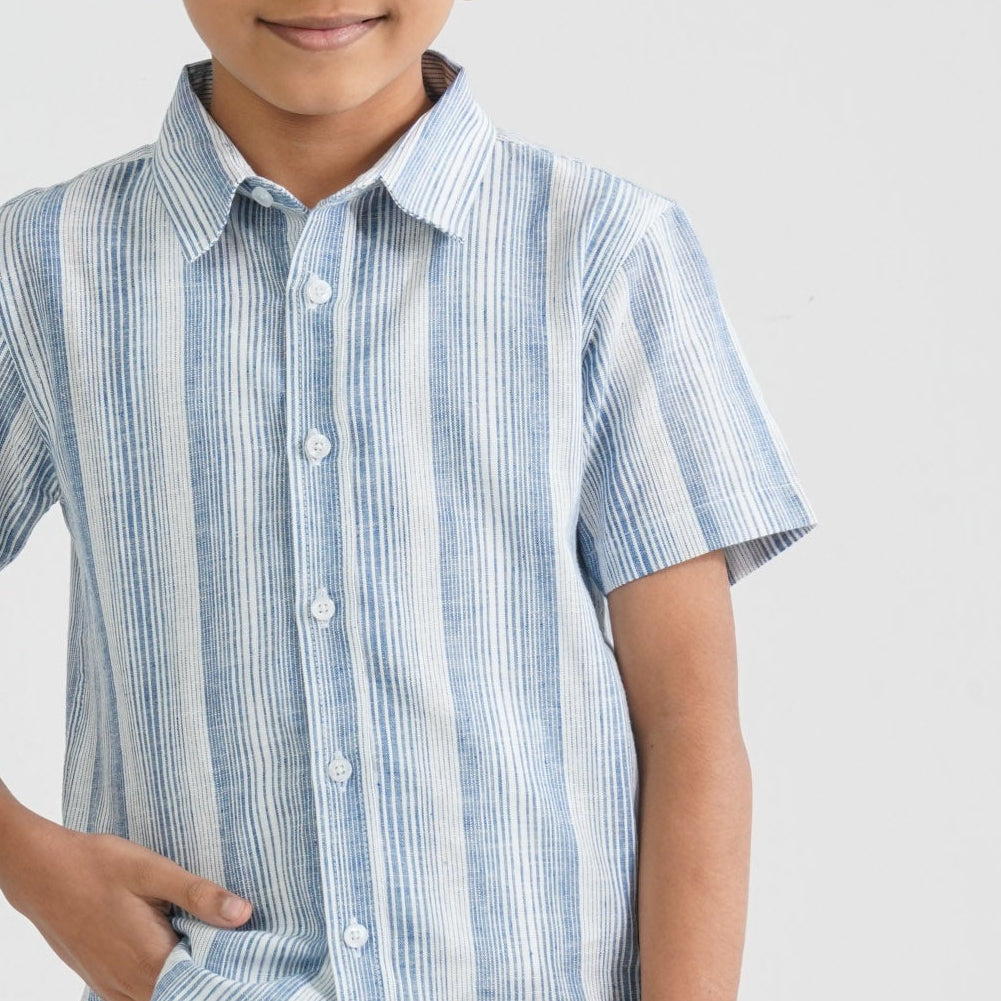 Baby Boy's White & Blue Cotton Shirt - 2