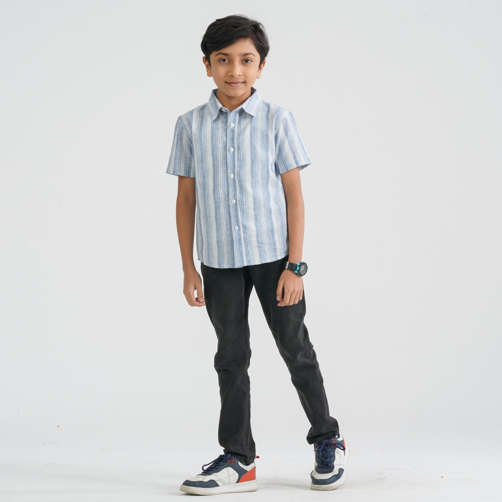 Baby Boy's White & Blue Cotton Shirt - 5