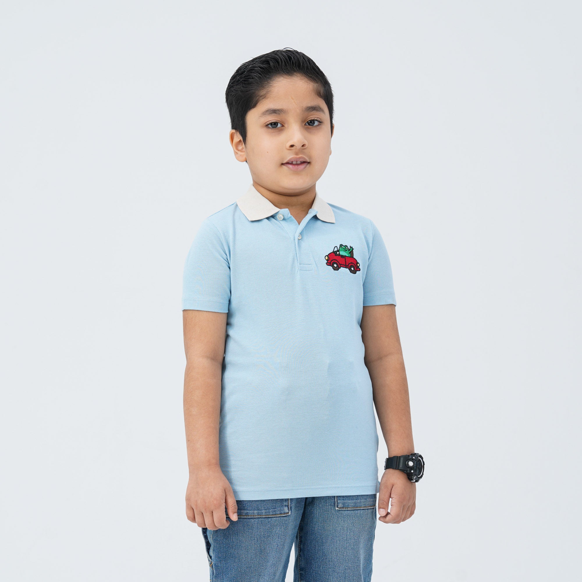 Baby Boy's Sky Blue Cotton Polo - 5