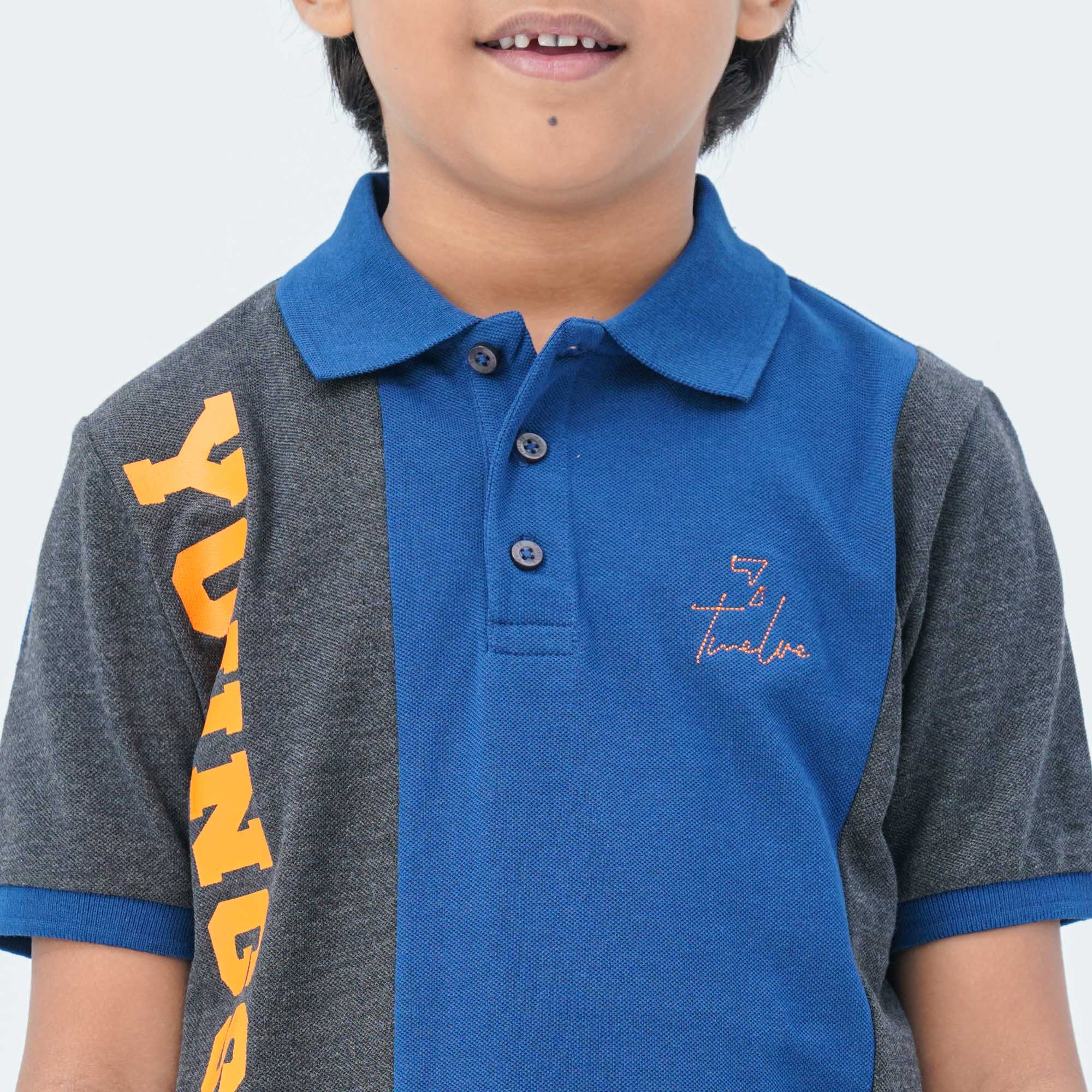 Boy's Charcoal & Navy Cotton Polo - 2