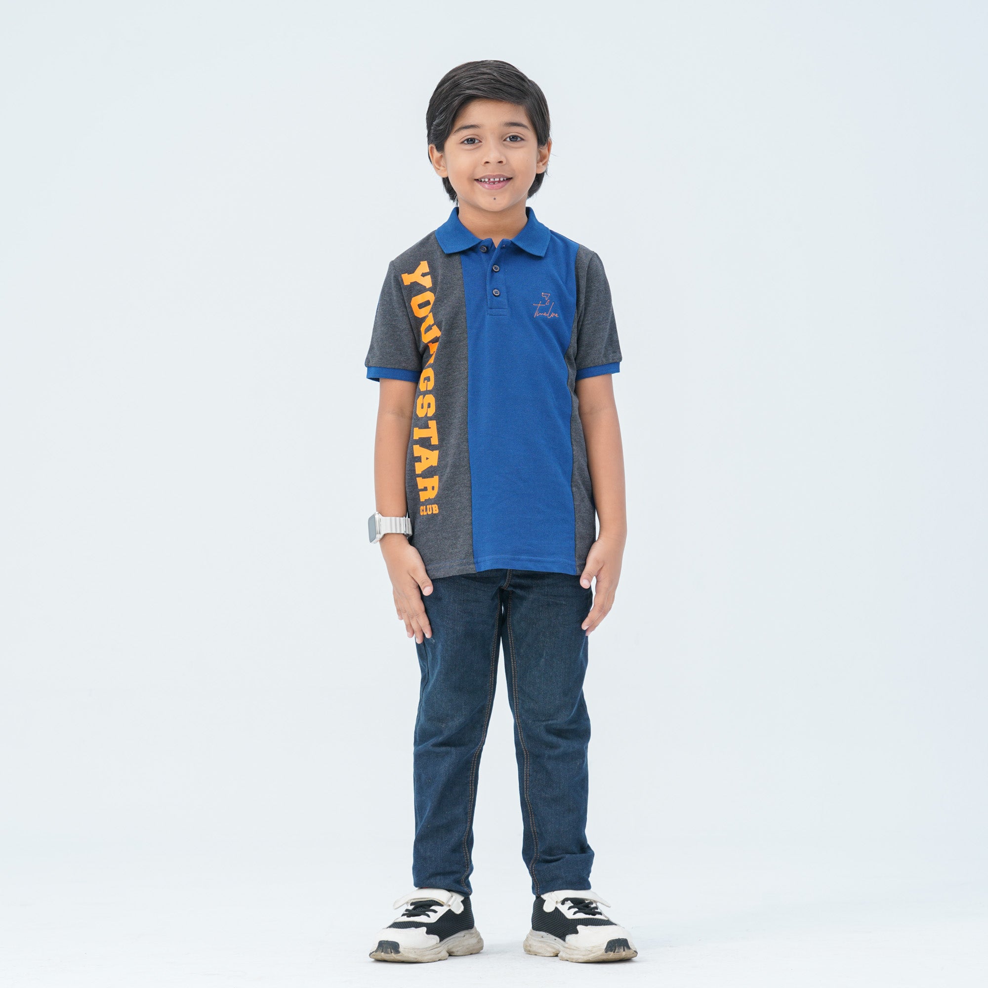 Boy's Charcoal & Navy Cotton Polo - 3