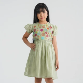 Girls Olive Shine Cotton Frock