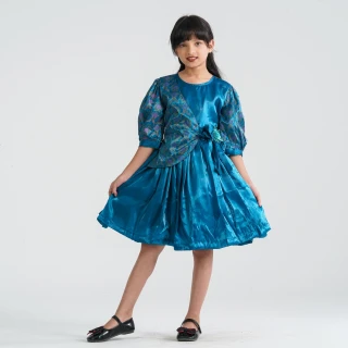 Girl's Teal Flared Midi Frock