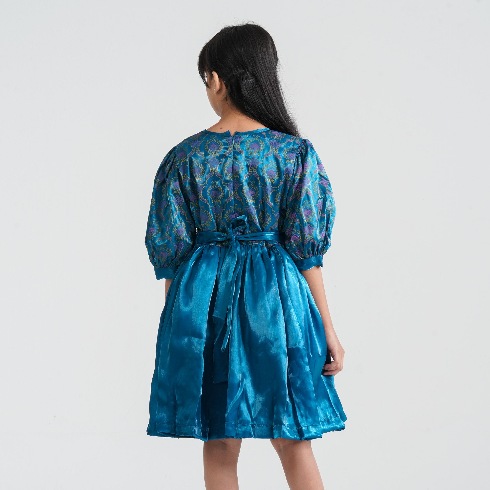 Girl's Teal Flared Midi Frock - 4