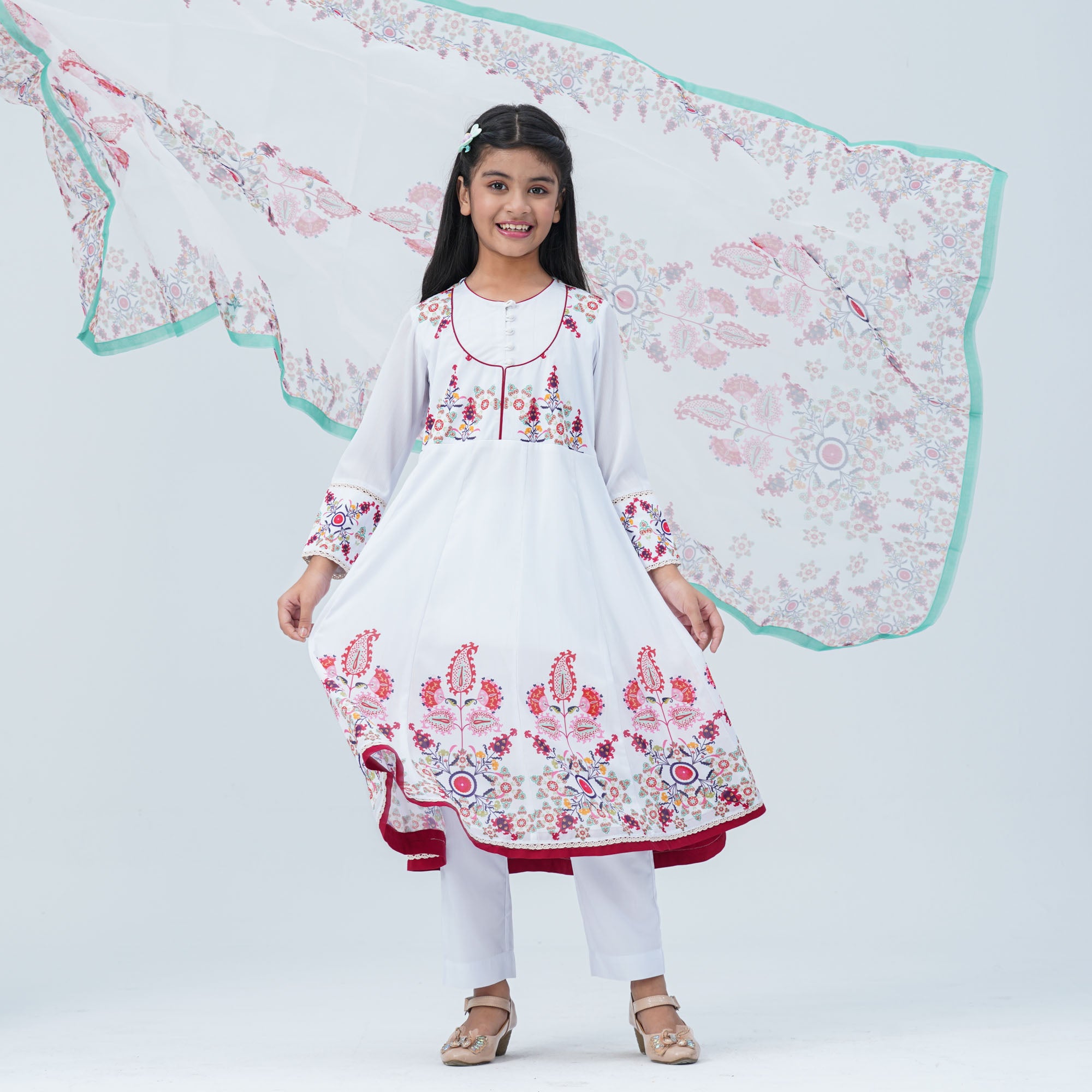Girl's Floral Georgette Three Piece Set - 3