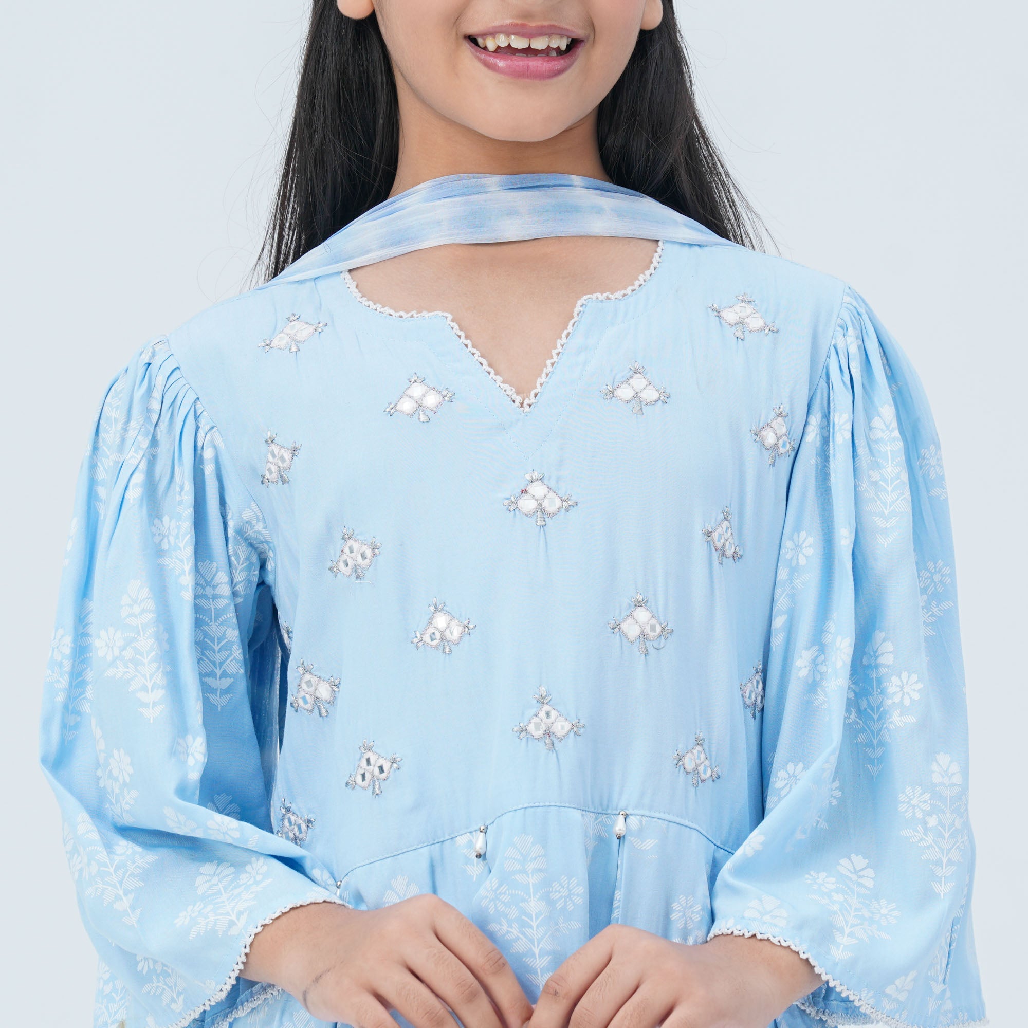 Girl's Floral Viscose Three Piece Set - 2