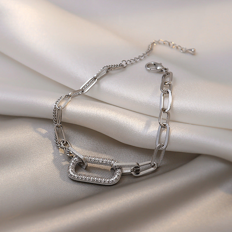 Retro Geometric Zircon Encrusted Korean Fashion Chain Bracelet - Luxe Gold - 2