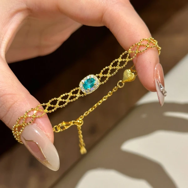 Retro Square Zirconium Geometric Pendant Copper Bracelet Luxury Style