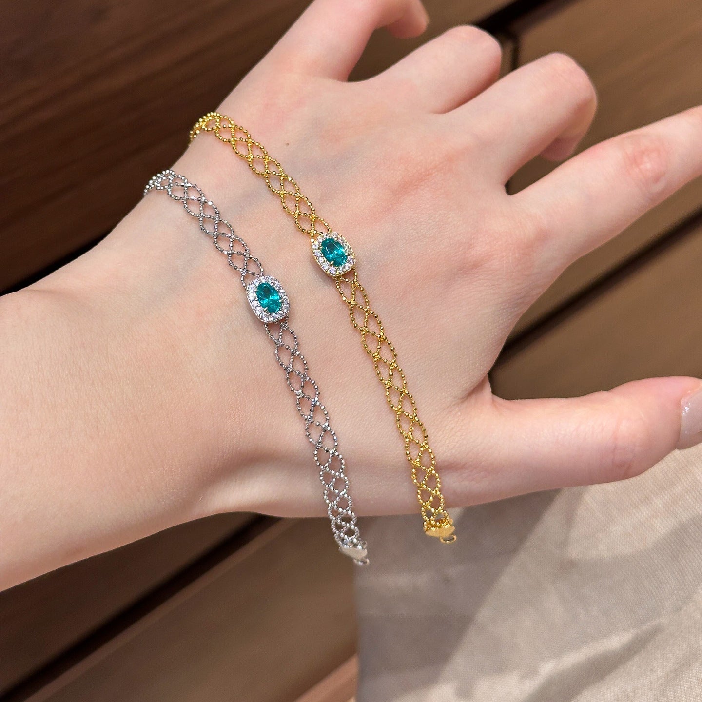 Retro Square Zirconium Geometric Pendant Copper Bracelet Luxury Style - 2